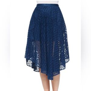 Tibi Hanae Asymmetrical Teal Midi Eyelet Skirt Sz 2